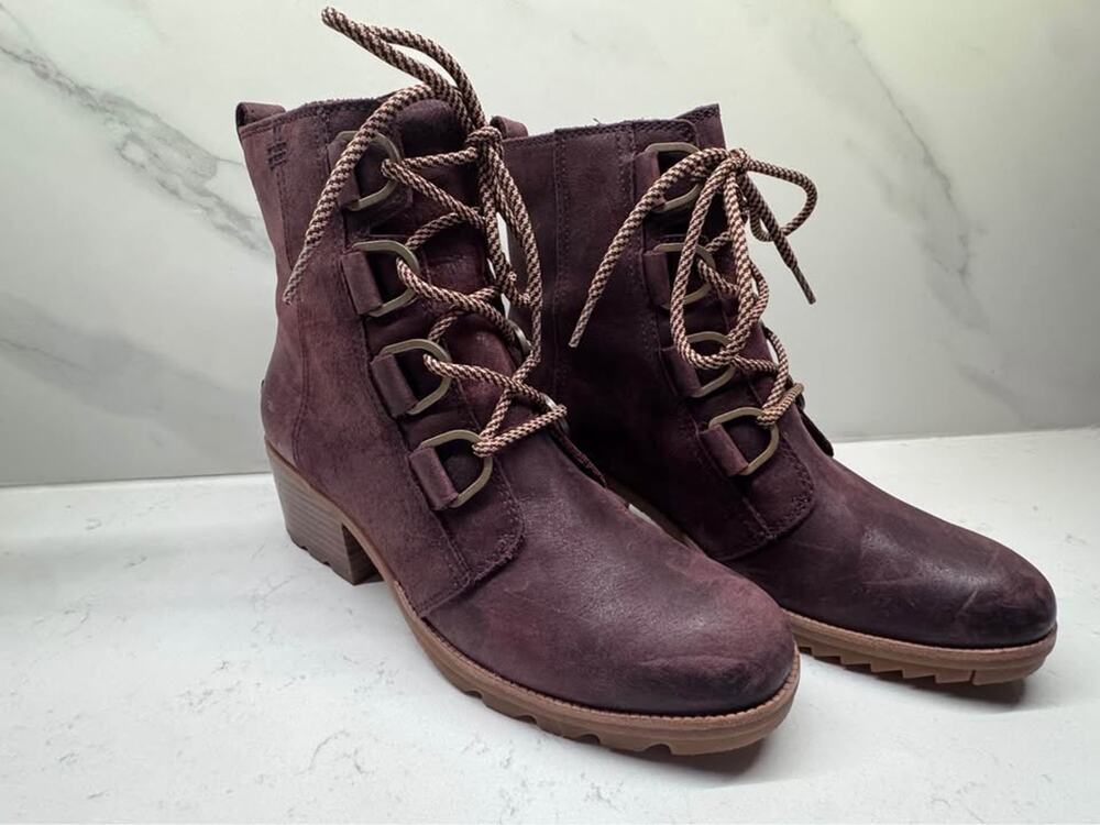 Sorel Women’s Size 8 Cate Lace Lug Sole Brown Leather Booties Boots